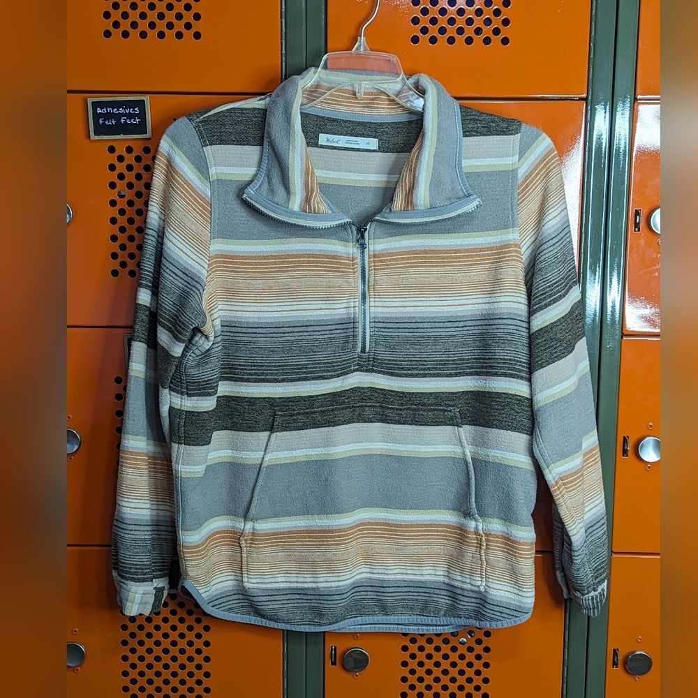 Woolrich Striped Half Zip Pullover Blanket Style 100% Cotton Size Large Vintage